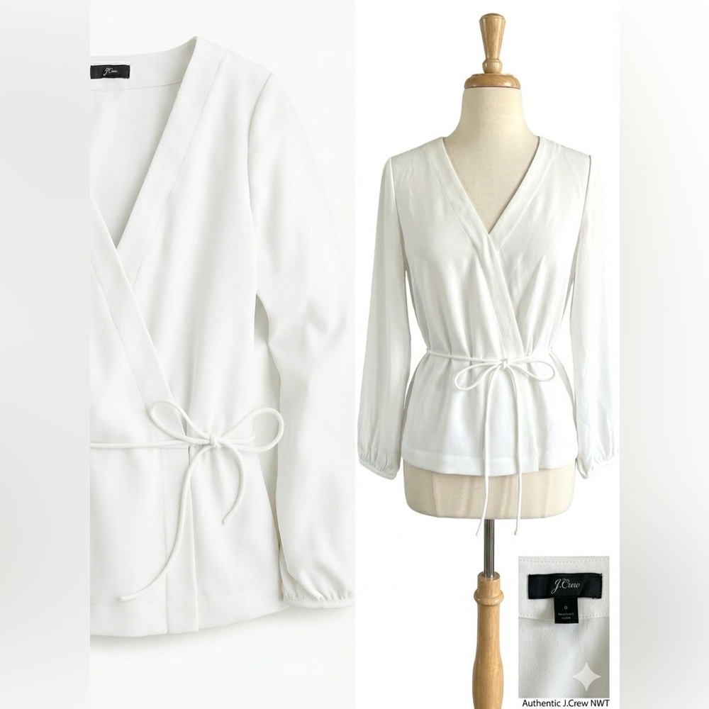 NWT J.Crew White Drapey Crepe Faux-Wrap Top Blouse Size 0 H2847